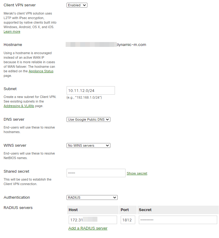 TOTPRadius - Cisco Meraki Client VPN