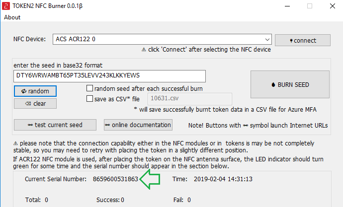 Token2 NFC Burner app for Windows v 0.1